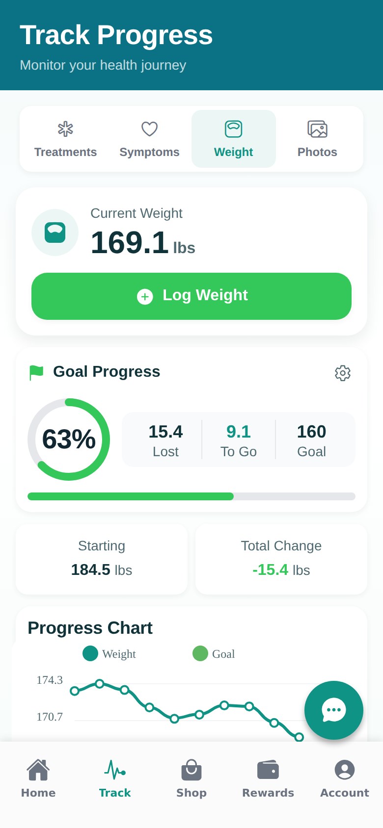 Progress tracking in the patient app