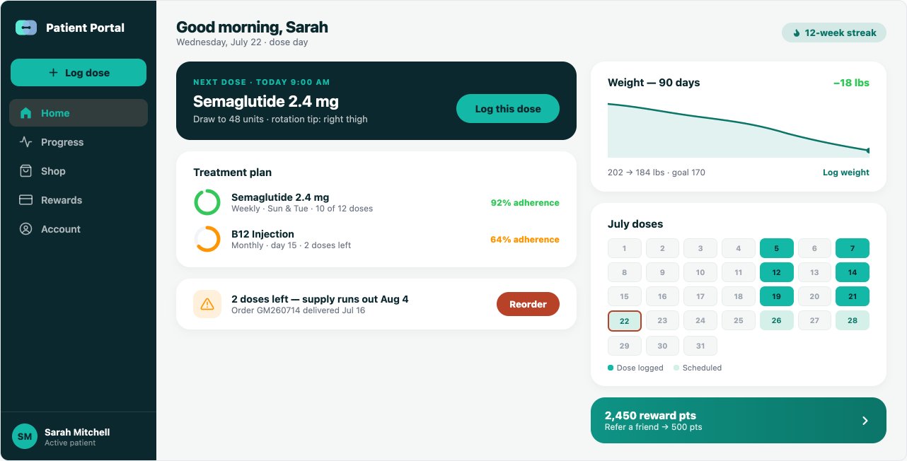 The patient portal on the web, under a clinic's own name and colors